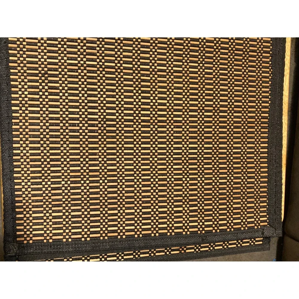 Set of 4 Woven Bamboo Placemats Tan Black Rectangular Table Mats 18.5x13